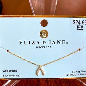 Eliza&Jane cubic zirconia Wishbone 16” necklace. Sterling silver, 14 gold plated